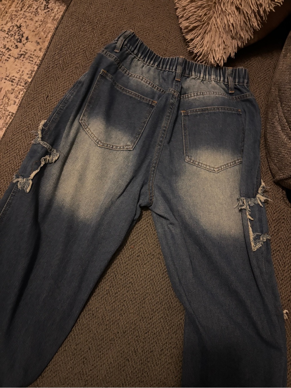 Wide Leg Distressed Star Patch Jeans - Blue NEVER WORN - Picture 2 of 2